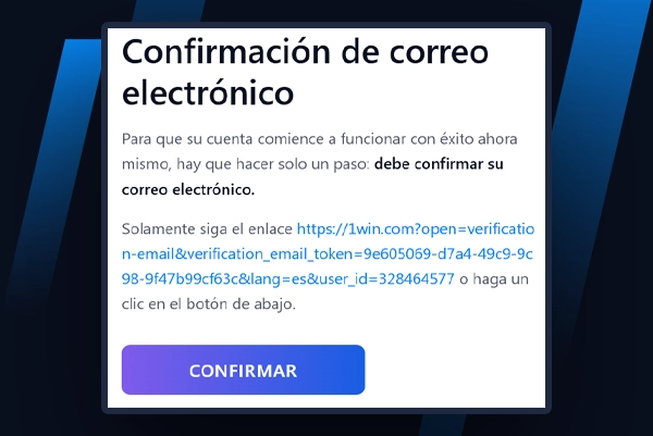 Verifique su cuenta durante el proceso de registro en 1Win.